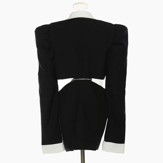 Women Chic Elegant Blazer Hollow Out Waist Color Block Patchwork Detachable Ins Trendy Short Jacket New Spring 2026 HK19486