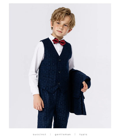 1-14Years Boys Elegant Blue Formal Suit Set Kids Wedding Birthday Party Dress Children's Speech Host Piano Performance Costume