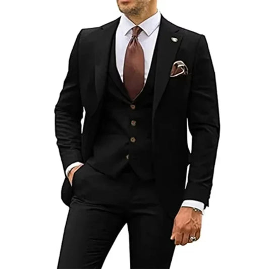 3-Piece Slim Fit Men's Wedding Suit – Groom & Groomsmen Formal Dress Set