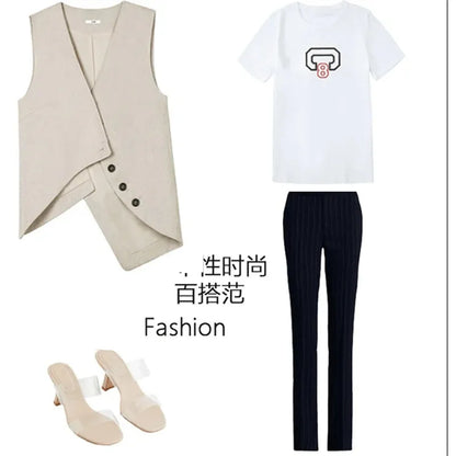 Summer Women High End Suit Sleeveless Outwear Spring Female Casual Waistcoat Jacket Korean Ladies Fashion Solid Color Vest Coat