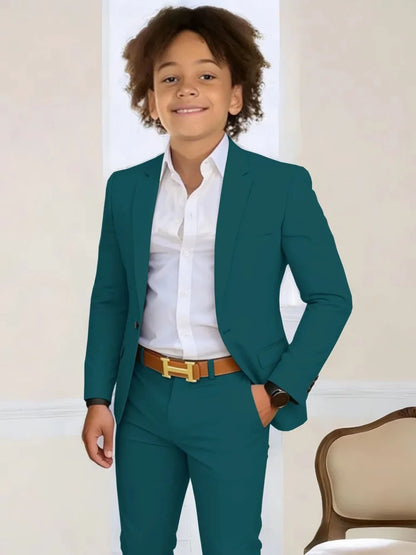 Boys Stylish Suit Set 2 Pieces Piano Performance Wear Ome Button Classy Kids Slim Fit Suits For Wedding Notched lapel Tuxedo