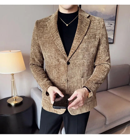2025 Winter Chenier Thick Suit Jacket for Men Korean Slim Fit Casual Business Men Blazers Wedding Groom Office Social Dress Coat