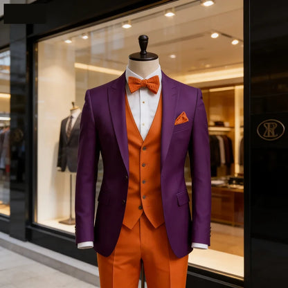 Costume Formel Homme Blanc Et Orange Occasion Mariage Garçons d'honneur Remise de diplôme Bal Smoking 3 Pièces Tenue Masculine Traditionnelle