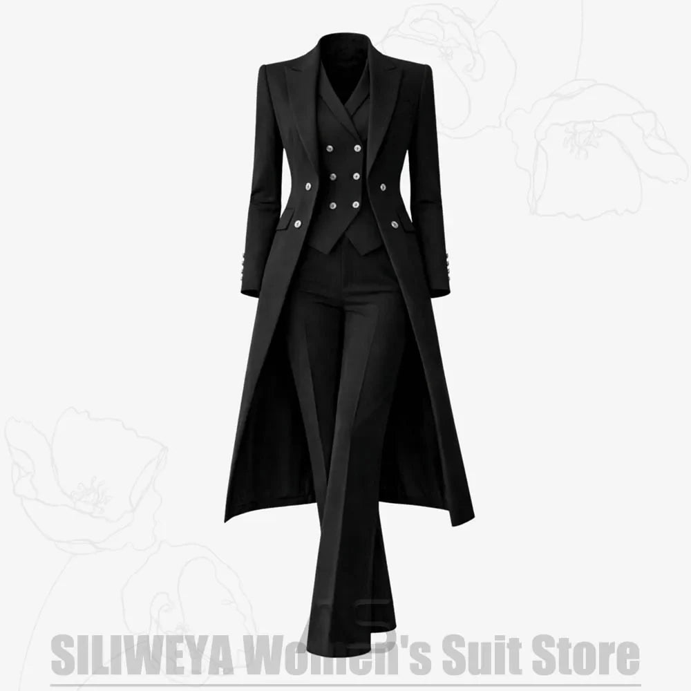 Women's Suit 3 Piece Double Breasted Long Coat Vest Pants Elegant Formal Business Wear Luxury Wedding Party Prom Outfit 2026