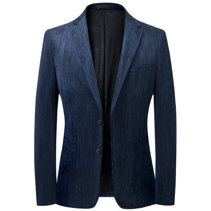KIDWHXR Suit Coat Man Vintage Striped Single-breasted Male Blazer British Style Long Sleeve Pocket Slim Casual Men Outerwear