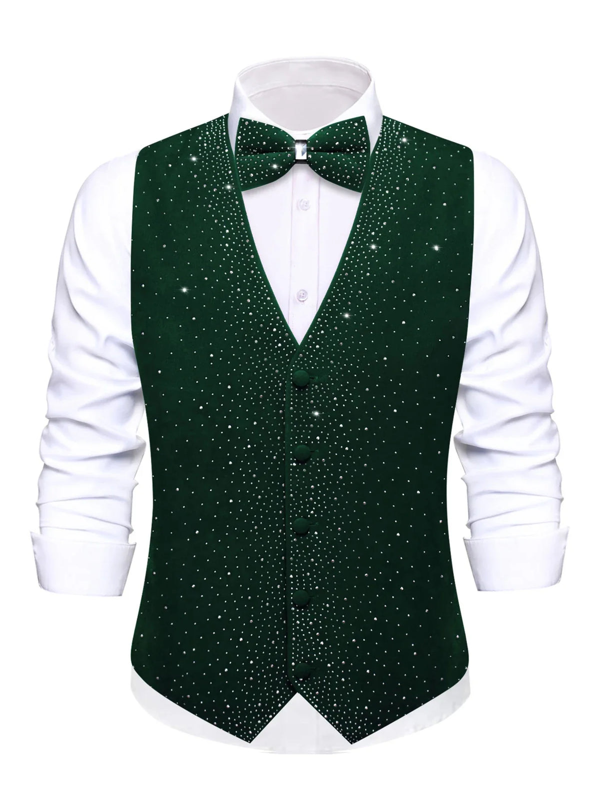 Men's Sequined Suit Vest & Bow Tie 3-Piece Set Black Green Red for Weddings & Evening Parties