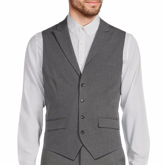 Men Vest Single Button Lapel Solid Waistcoat for Wedding Banquet Office Business