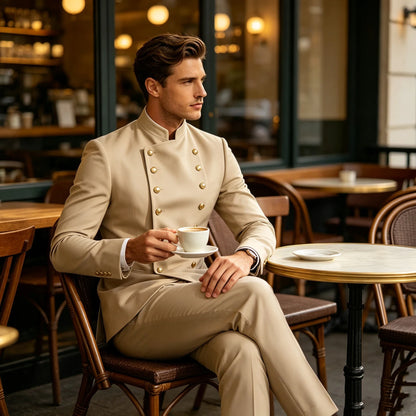 Men's Suit 2-Piece Double Breasted Slim Fit Blazer Pants Set for Wedding