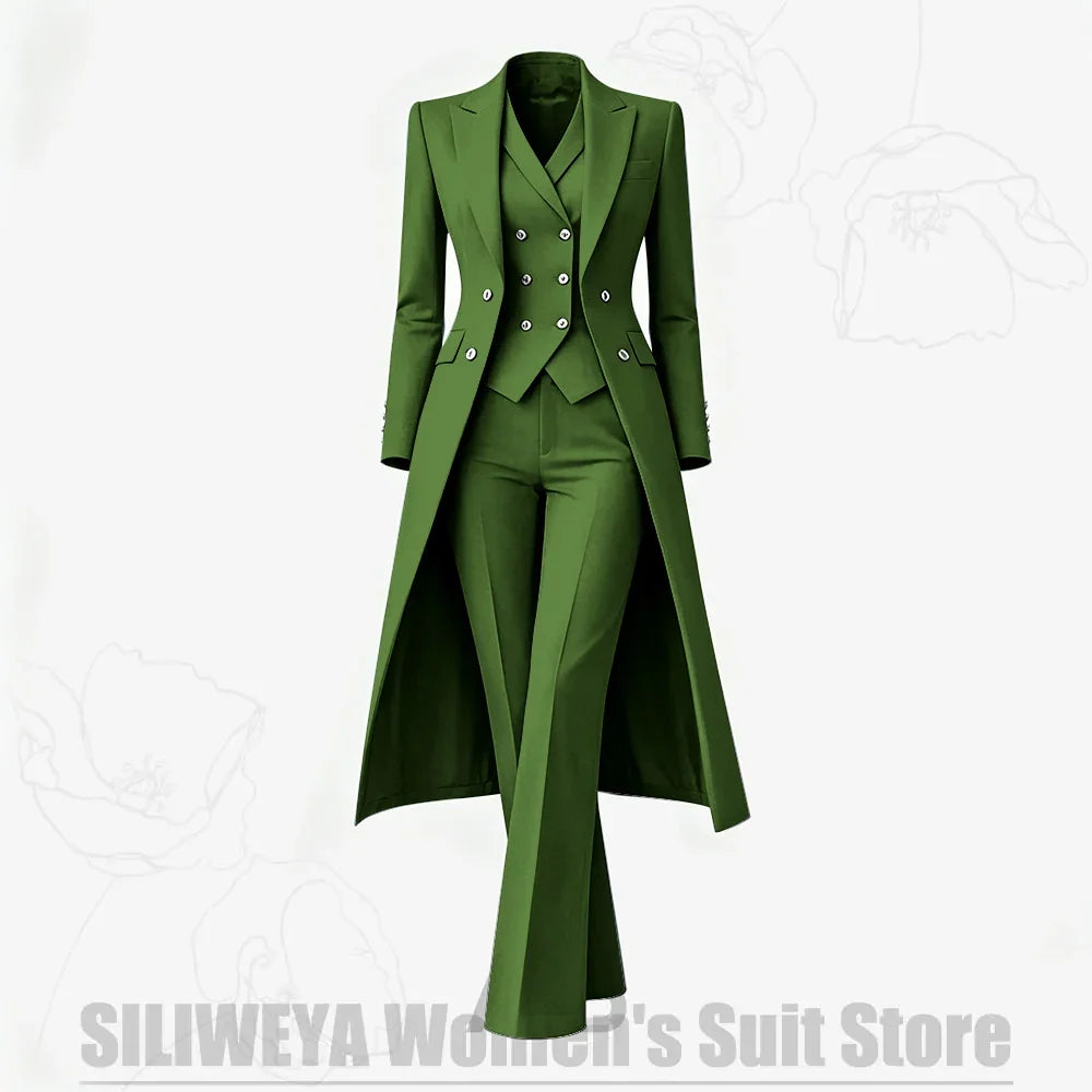 Women's Suit 3 Piece Double Breasted Long Coat Vest Pants Elegant Formal Business Wear Luxury Wedding Party Prom Outfit 2026