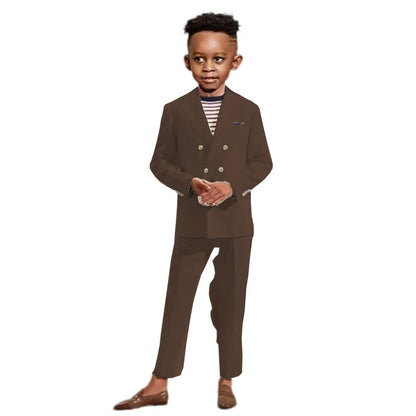 Double Breasted Kids Formal Suit Set 2 Pieces Jacket Pants Handsome Boys Solid Suits Wedding Guest Outfit Performance Tuxedo