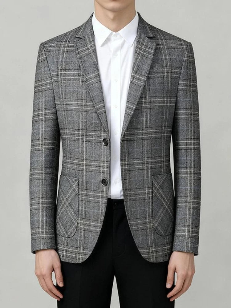 2026 Spring Autumn New Men's Business Casual Plaid Blazer Wrinkle-Free Suit Jacket Youth Single Suit Outerwear Spring Wear