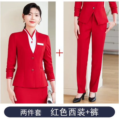 2024 fashionable professional womens clothing. Two-piece long-sleeved suit + pants. High quality slim fit womens business