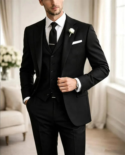 Tailor Made White  Men’s Suits 3 Pieces Elegant Business Outfit Prom Formal Wear Jacket+Vest+Pant