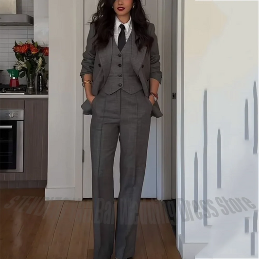 High Quality Women Suit 3 Piece Customized Straight Double Breasted Formal Party Business Casual Outfit(Jacket+Pants+Vest)