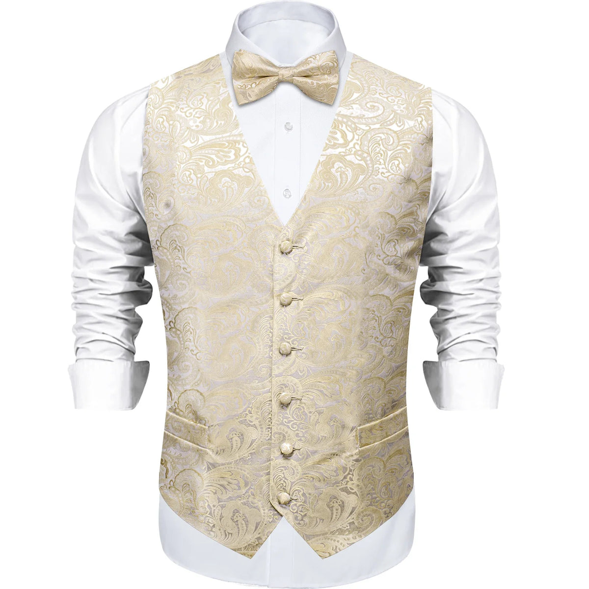 Men's Suit Vest Bow Tie Set – Formal Waistcoat with Necktie and Pocket Square for Weddings