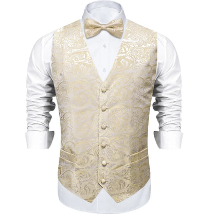 Men's Suit Vest Bow Tie Set – Formal Waistcoat with Necktie and Pocket Square for Weddings