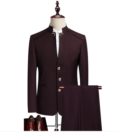 Suit (Blazer+ Pants) Men's Fashion Gentleman Business Outdoor Standing Collar Gentleman Wedding Work Casual MAO Suit
