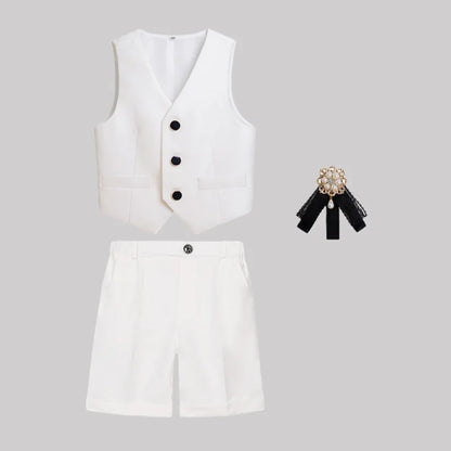 Boys Pure White Suit Set Kids Wedding Birthday Ceremony Party Performance Costume Childre's Piano Performance Costume