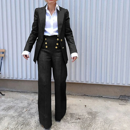 Navy Blue Women Suit Customized Single-breasted Peaked Lapel Denim Two Pieces(Blazer+Pants) Casual Daily Set for Shopping&Office