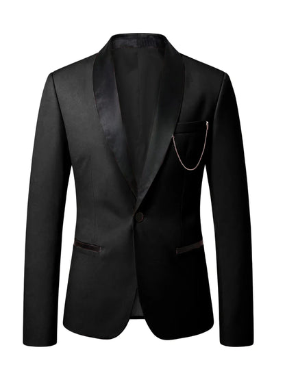 Men's Slim Fit Tuxedo Blazer Satin Shawl Collar One Button Formal Business Suit Jacket for Wedding Prom Party For Spring Summer