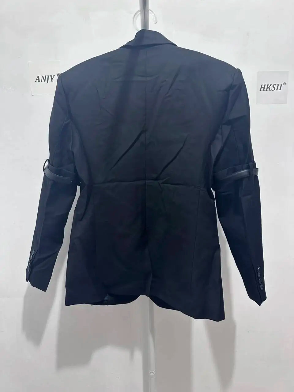Autumn New Women Design Sense Blazer Personality Patchwork Belt Decoration Slim Fit Elegant Fashion High Street Coat HK9048