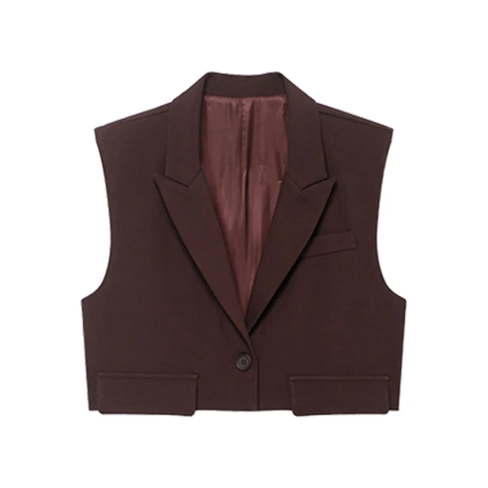 Women's Chic Vest Tops Fashion Cropped Waistcoat Sleeveless Lapel Collar Female Outerwear