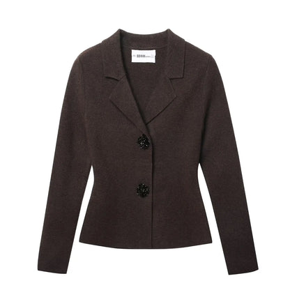 Women's Brown Blazer Jacket 2000s Vintage Long Sleeve Single Breasted Office Ladies V-Neck Suit Coat Outerwear Spring Autum 2025