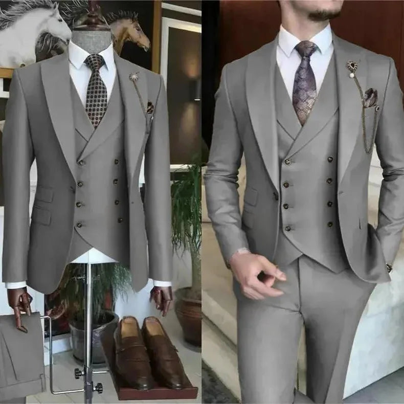 3 Pieces Wedding Men's Suits Formal Groom Tuxedo Slim Fit Business Casual Single Breasted Blazer Vest Pant Set for Party