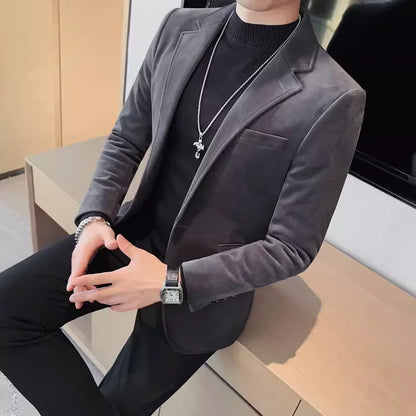 Men's Wool Blazer Single Breasted Smart Casual Solid Color Autumn Winter