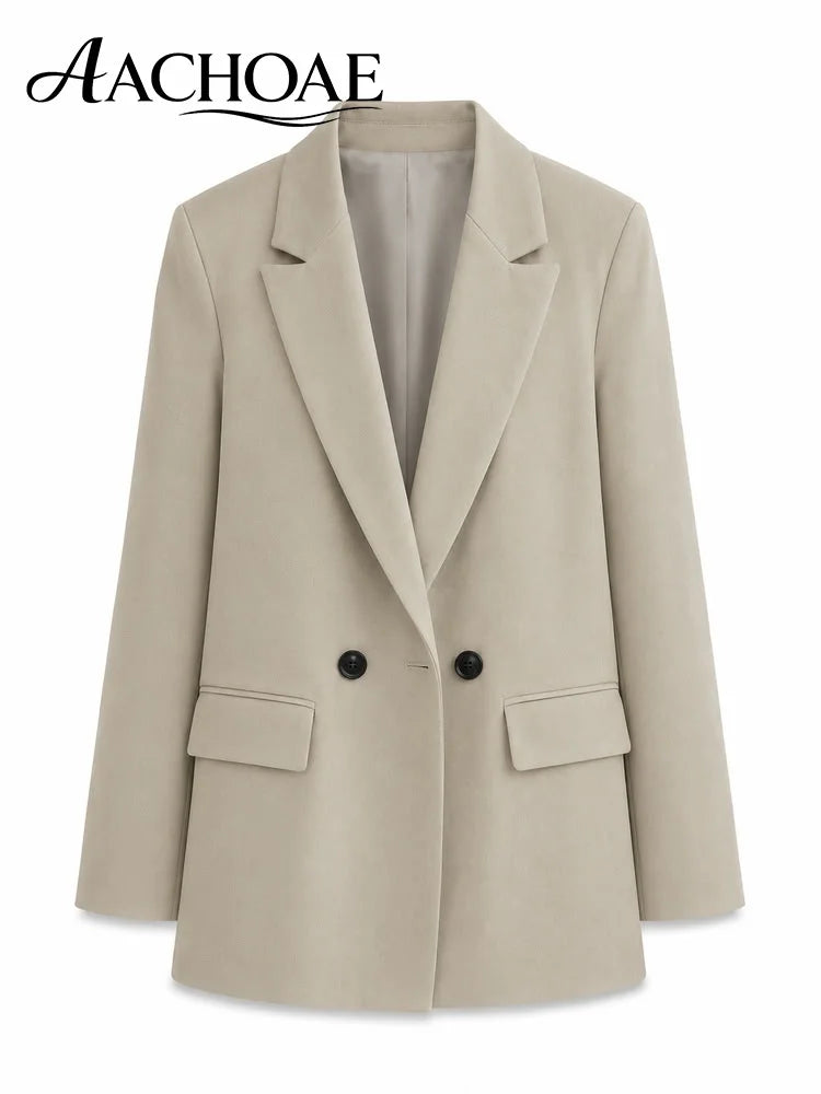 Women Double Breasted Blazer Elegant Office Lady Suit Jacket Oversized Casual Long Sleeve Blazer Spring Autumn Outerwear