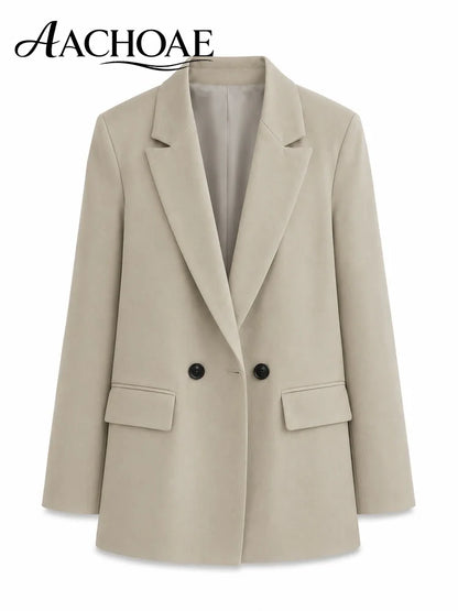 Women Double Breasted Blazer Elegant Office Lady Suit Jacket Oversized Casual Long Sleeve Blazer Spring Autumn Outerwear