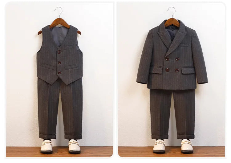 Flower Boys Wedding Outfit Kids Spring Autumn Jacket Vest Pants Bowtie Brooch 5Pieces Suit Set Children's Performance Costume