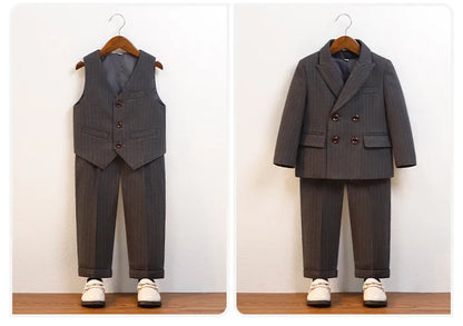 Flower Boys Wedding Outfit Kids Spring Autumn Jacket Vest Pants Bowtie Brooch 5Pieces Suit Set Children's Performance Costume