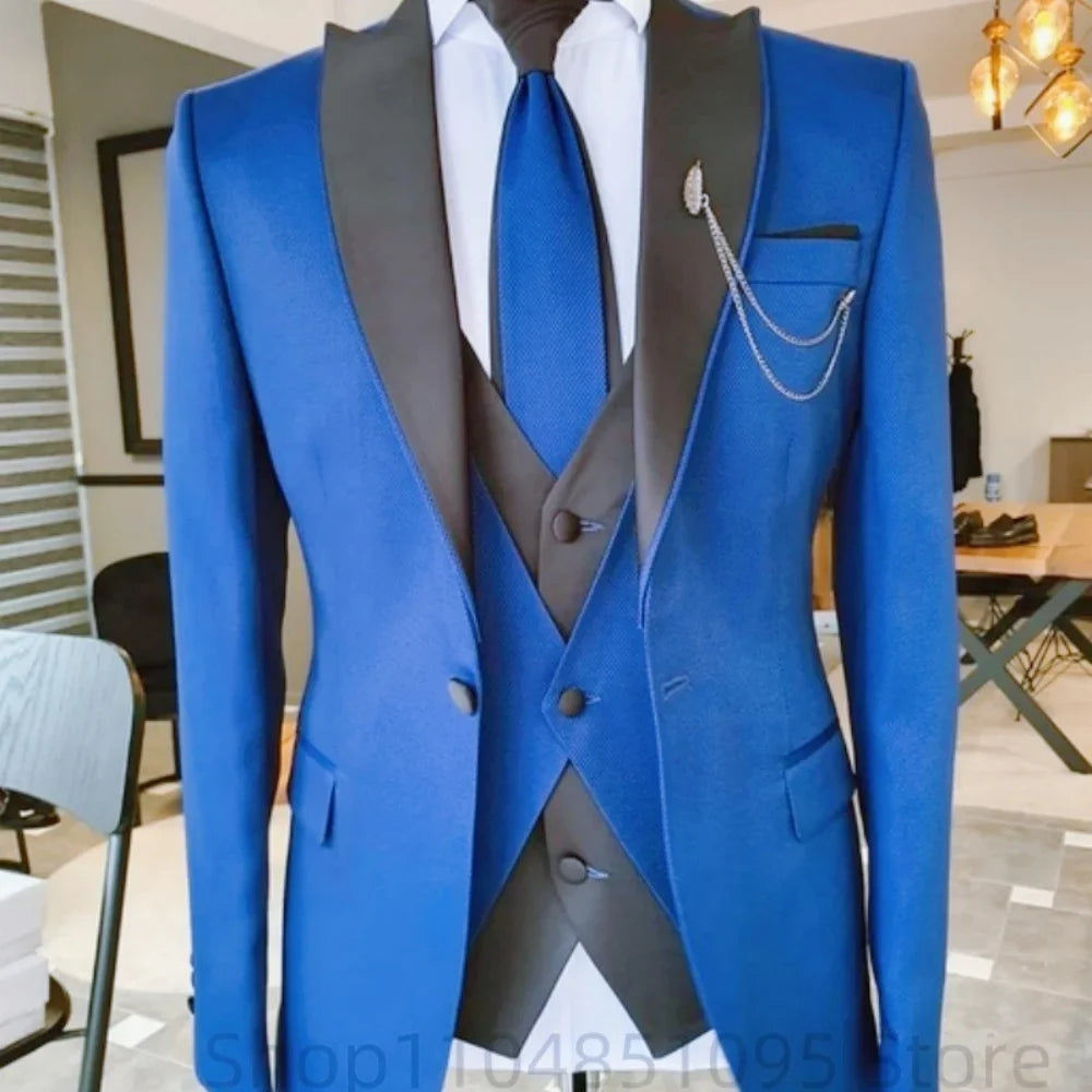 Costume 3 pièces ajusté pour homme avec blazer, gilet et pantalon, pour mariage ou soirée, smoking de luxe