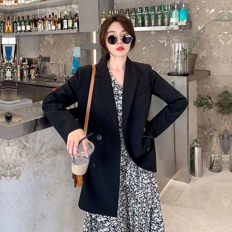 New Arrival 2025 Spring Autumn Women's Korean Loose Blazer Mid Length Solid Color Design Sense Versatile Daily Wear Student Look