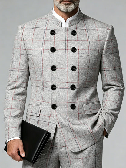 Men's Luxury Classic Business Blazer Purple Floral Jacquard Double‑Breasted Plus Size Suit Jacket for Wedding Prom Formal Party