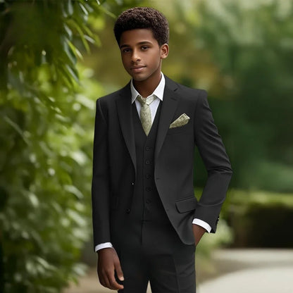 Formal Elegant Boys Slim Fit Suit Set 3 Pieces Piano Performance Wear,Notched Lapel Kids Suit Wedding Tuxedo Plus Size 2-20T