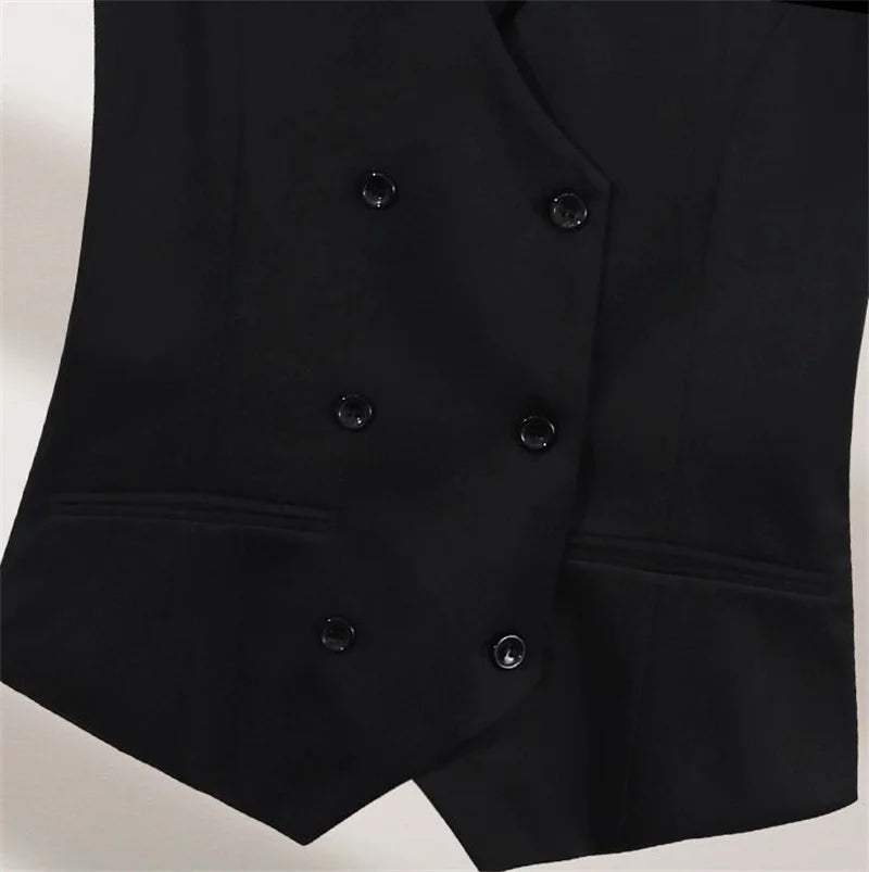 2025 Summer V-Neck Vest Women Thin Loose Waistcoat Double-breasted Sleeveless Blazer Female Slim Short Vest Femme Slim Buttons