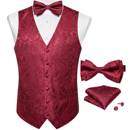 Men's Paisley Suit Vest Set with Tie, Pocket Square & Cufflinks for Wedding & Formal Events
