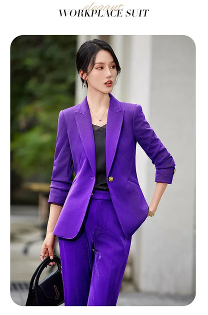 Office Ladies Formal Pant Suit 2 Piece Set Women Green Khaki Red Female Long Sleeve Business Work Wear Blazer Jacket And Trouser