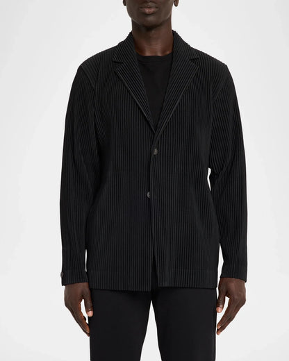 Men's Miyake Pleated Style Blazer Jacket Japanese Casual Stretch Slim Fit Business Office Fashion Luxury Wrinkle Resistant Coat