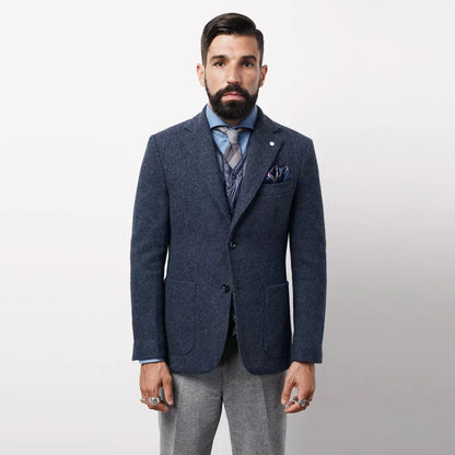 XS-6XL Blue/Gray Men's Herringbone Tweed Blazer Notch Lapel Two Buttons Tuxedo Jacket Woolen Suit Daily Office One Piece Coat