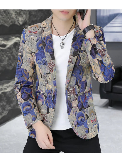 Blazer Fashion Print Trend All-in-one Wedding Outdoor Casual Gentleman Party Comfort Korean Business Men Slim Blazer