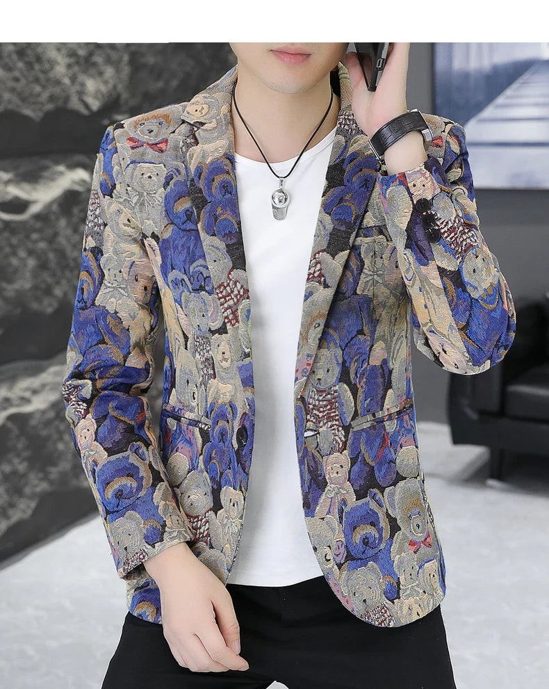 Blazer New Men's Fashionable Casual Business Gentleman Outdoor Trendy Print Banquet Versatile and Slimming Korean Version Blazer