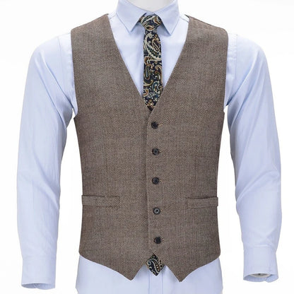 Men's Suit Vest Herringbone Single-Breasted Smart Casual Waistcoat for Business and Daily Wear