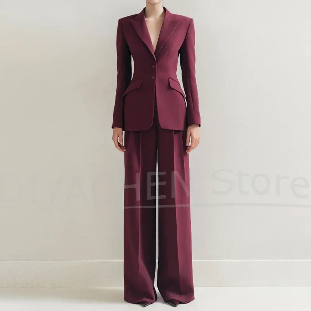 Women's Peak Lapel Suit Set Slim Fit Fashion Single Breasted Office Casual Outfit for Ladies Elegant Solid Color Pants Sets