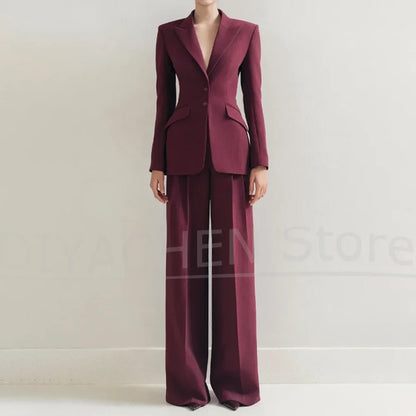 Women's Peak Lapel Suit Set Slim Fit Fashion Single Breasted Office Casual Outfit for Ladies Elegant Solid Color Pants Sets