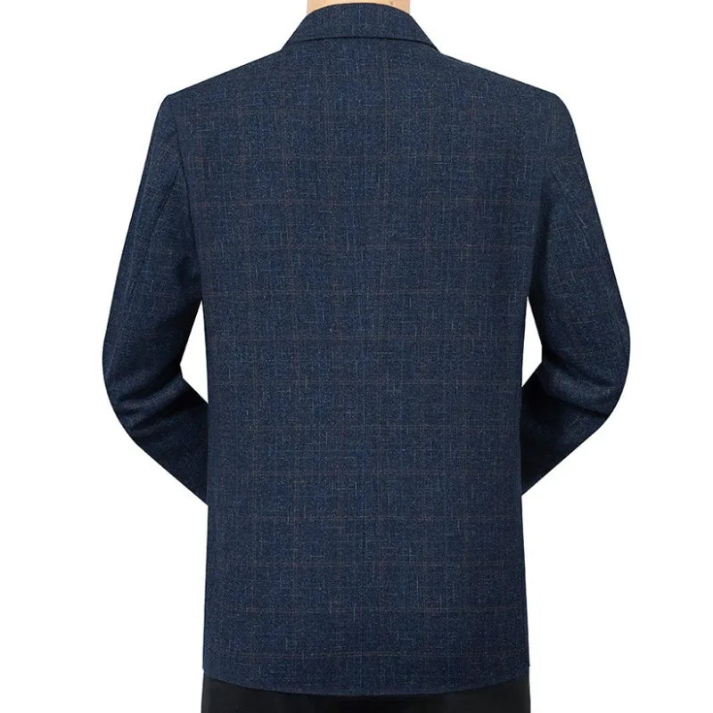 KIDWHXR Spring Autumn Men Suit Coat Fashion Plaid Turn Down Collar Man Blazer Non-ironing Business Casual Mlae Slim Jacket