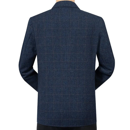 KIDWHXR Spring Autumn Men Suit Coat Fashion Plaid Turn Down Collar Man Blazer Non-ironing Business Casual Mlae Slim Jacket