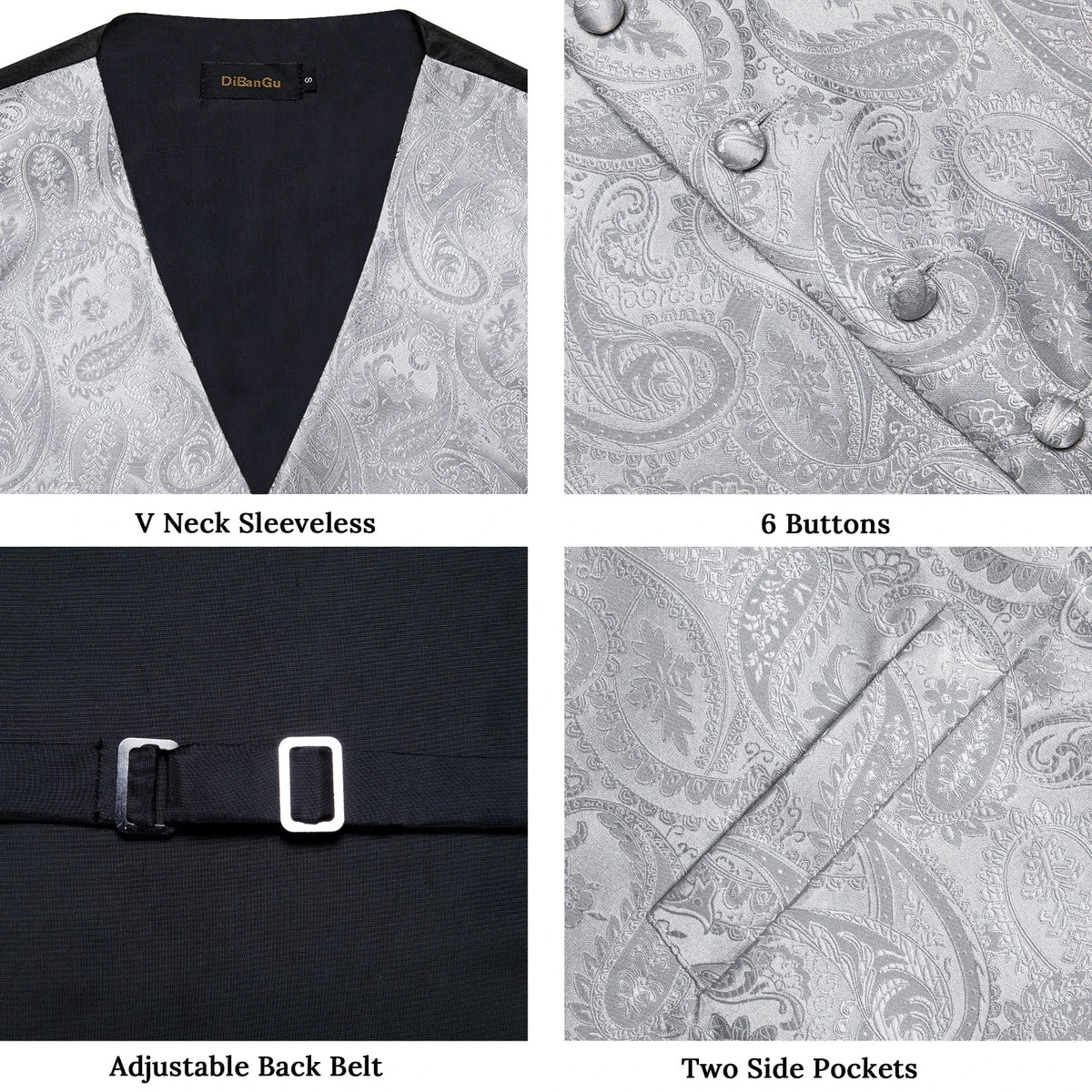Men's Paisley Waistcoat Set – Single Breasted Formal Vest with Necktie and Pocket Square for Weddings and Business Events